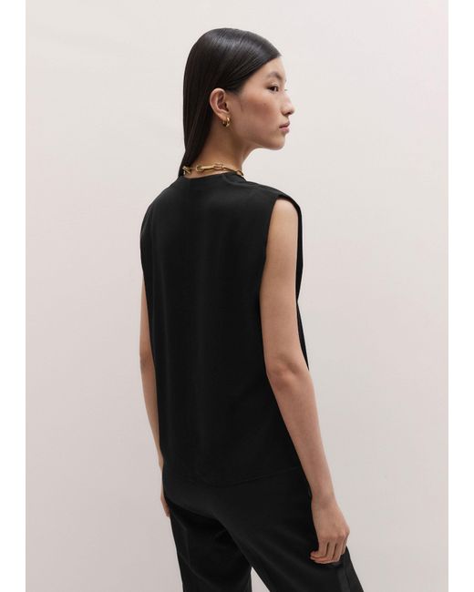 ME+EM Black Satin V Neck Shell Top + Tie