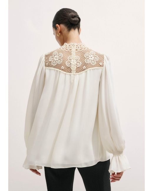 ME+EM Natural Silk + Lace Long Sleeve Blouse