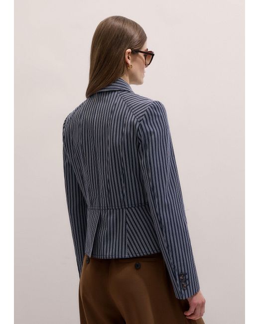 ME+EM Blue Striped Slim Fit Military Jacket/Light Cream