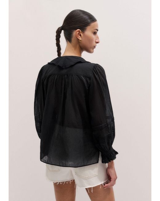 ME+EM Black Cotton Voile Ruffle Blouse