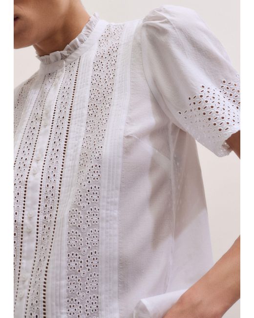 ME+EM White Broderie Anglaise Panneled Blouse