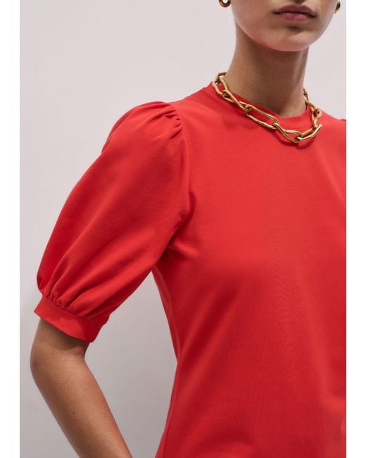 ME+EM Red Pouf Sleeve Tee