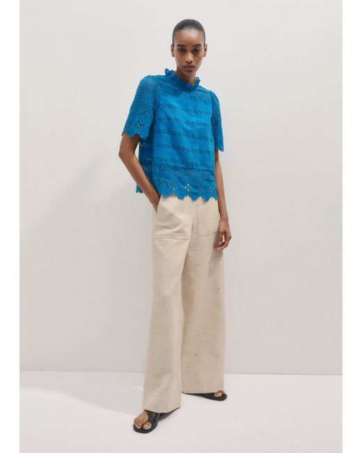 ME+EM Blue Crochet Lace Cotton T-Shirt