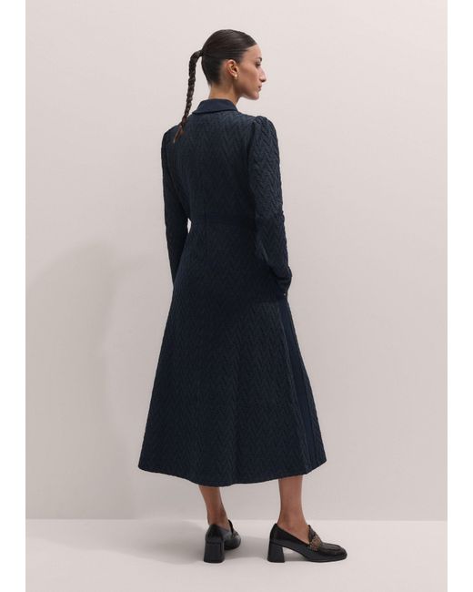 ME+EM Blue Graphic Jacquard Fit And Flare Midi Dress-Rich