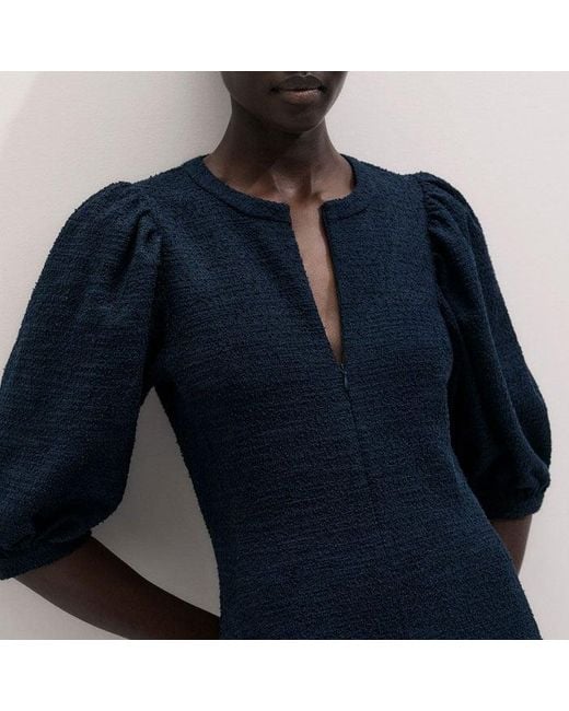 ME+EM Blue Dropped Waist Handkerchief Hem Midi Dress