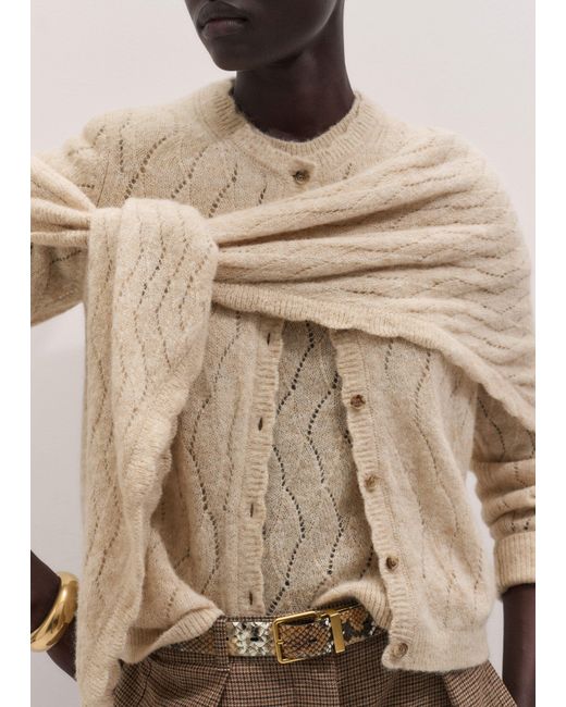 ME+EM Natural Lofty Pointelle Triangle Scarf Latte Melange