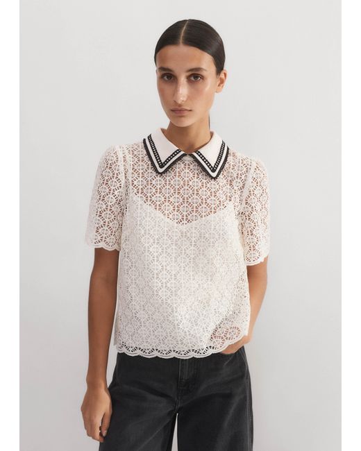 ME+EM White Evening Lace Short Sleeve Top + Cami
