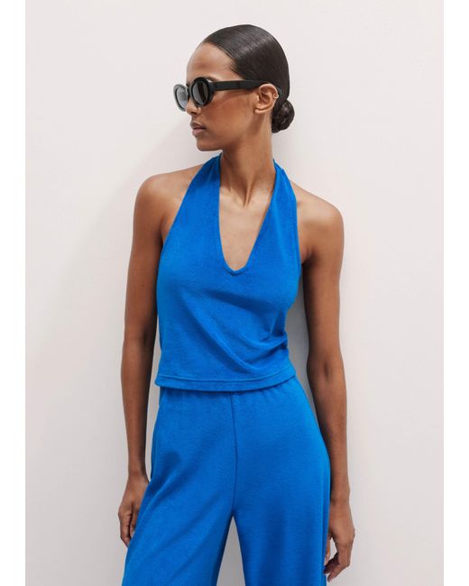 ME+EM Blue Towelling Halterneck Crop Top