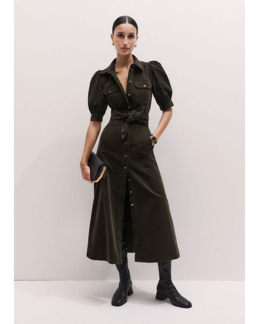 ME+EM Green Cord Fit And Flare Maxi Shirt Dress + Tie Rich