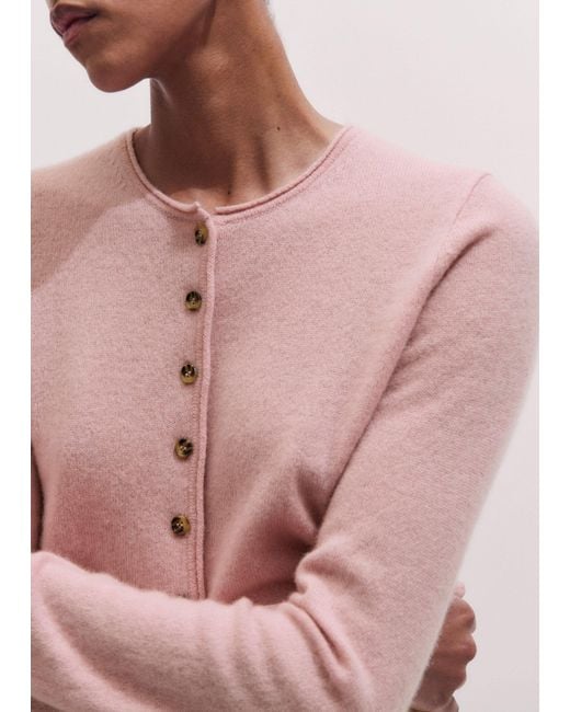 ME+EM Pink Cashmere Roll Trim Straight Cardigan