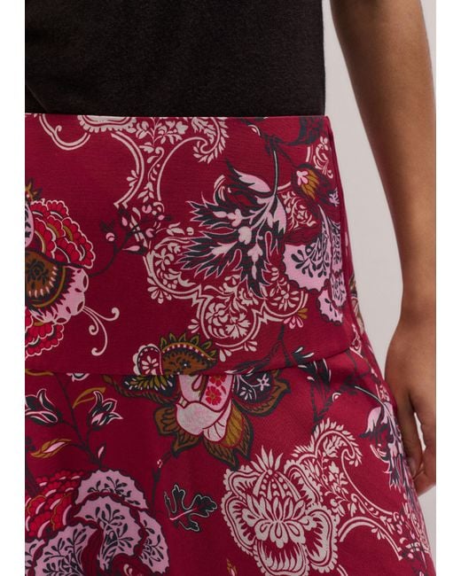 ME+EM Red Grand Paisley Print Full Length Skirt Light Cream-Multi