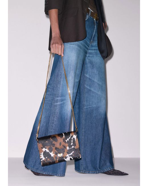 ME+EM Black Cow Print Envelope Clutch Dark Multi