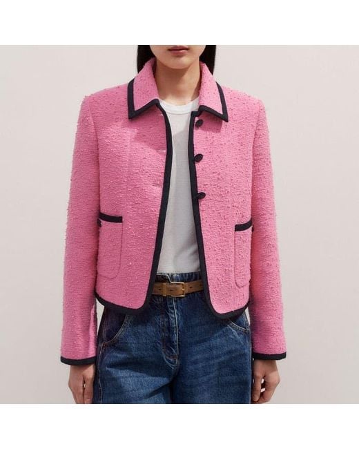 ME+EM Pink Contrast Bound Crop Jacket