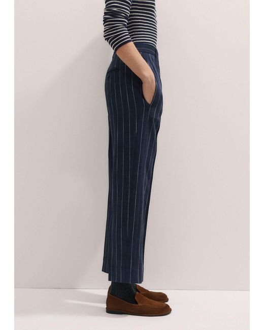 ME+EM Blue Textured Pinstripe Slim Crop Trouser