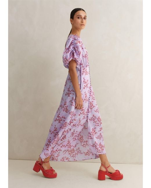 ME+EM Pink Shadow Berry Print Midi Tea Dress
