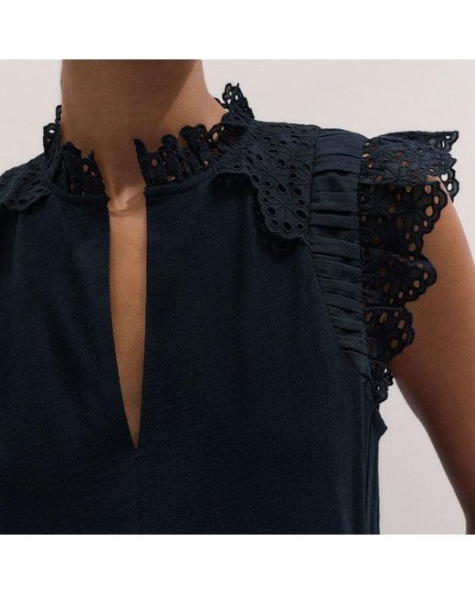 ME+EM Blue Broderie Slub Short Swing Dress