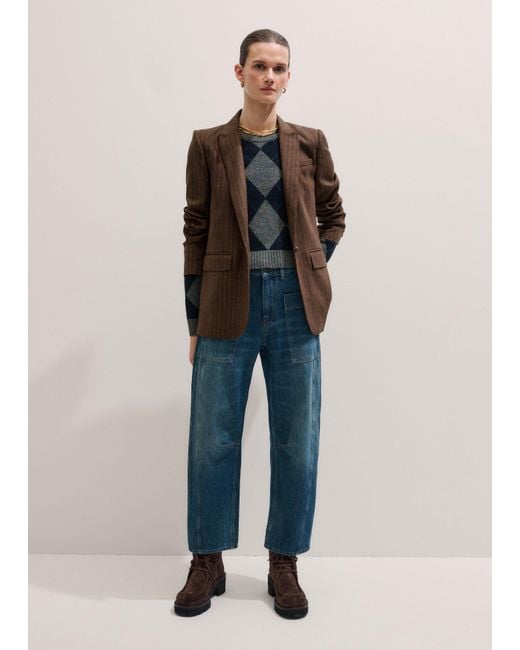 ME+EM Multicolor Pinstripe Sharp Shoulder Blazer