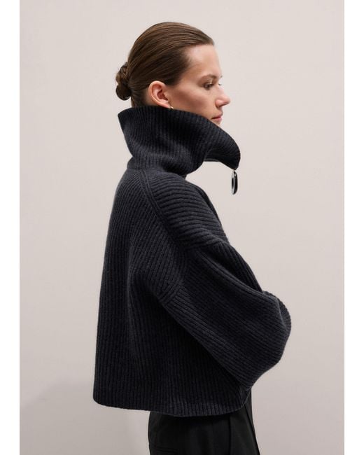 ME+EM Black Relaxed Fly Neck Zip Jumper