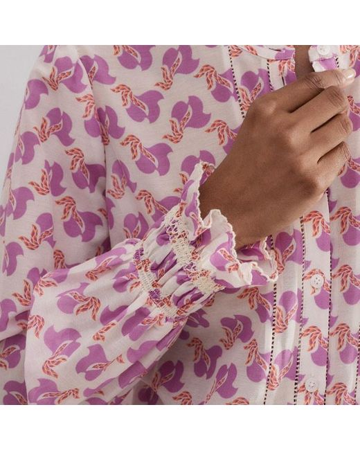 ME+EM Pink Silk Cotton Bird Of Paradise Print Blouse