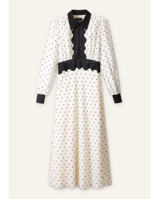 ME+EM White Winter Polka Dot Lace Trim Maxi Dress Cream