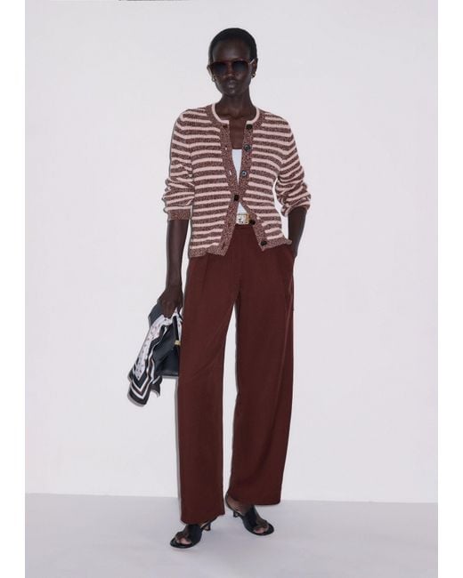 ME+EM Brown Mouliné Stripe Straight Cardigan Cinnamon Multi
