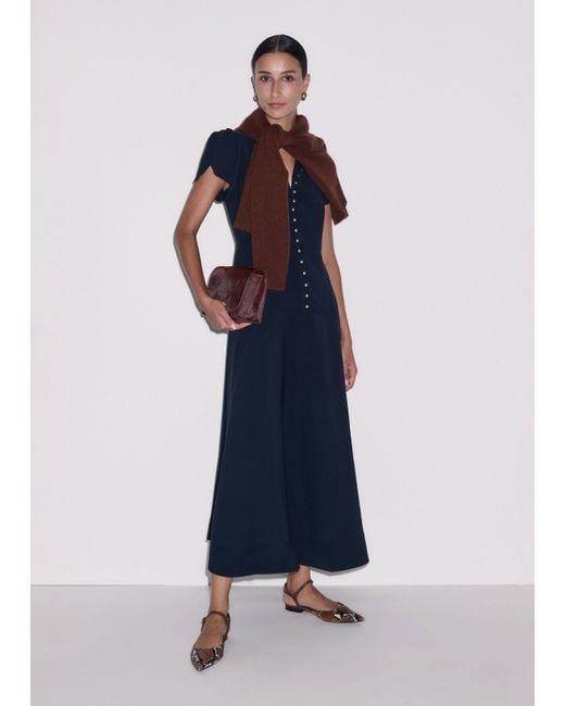 ME+EM Blue A-Line Feature Button Maxi Dress