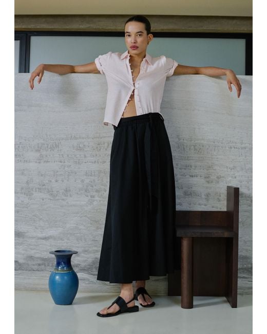 ME+EM Black Cotton A Line Maxi Skirt + Belt