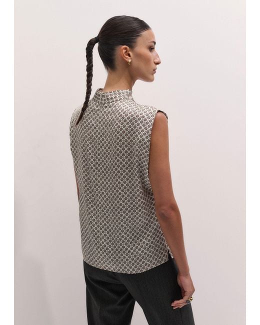ME+EM Brown High Neck Flower Foulard Print Top