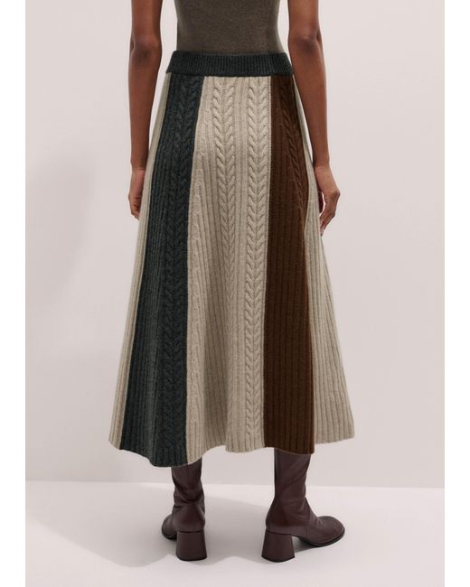 ME+EM Brown Merino Cashmere Patched Cable Knit Maxi Skirt