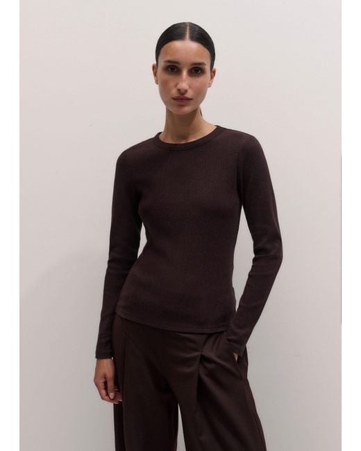 ME+EM Black Ultimate Rib Long Sleeve Top Port Melange