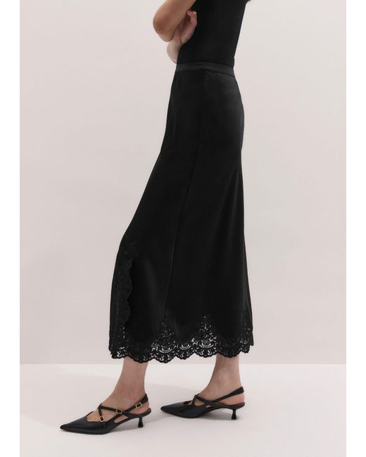 ME+EM Black Satin Lace Maxi Skirt
