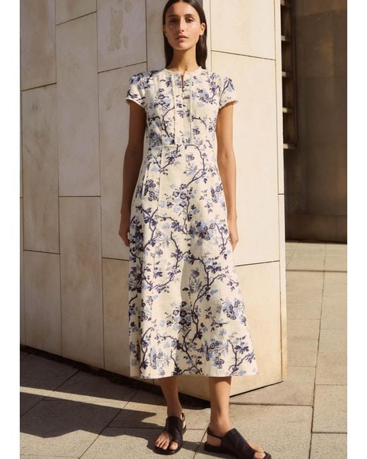 ME+EM Natural Cotton Modern Botanical Print Midi Dress