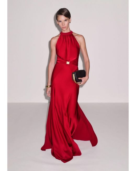 ME+EM Red Beautifully Draped Full Length Dress