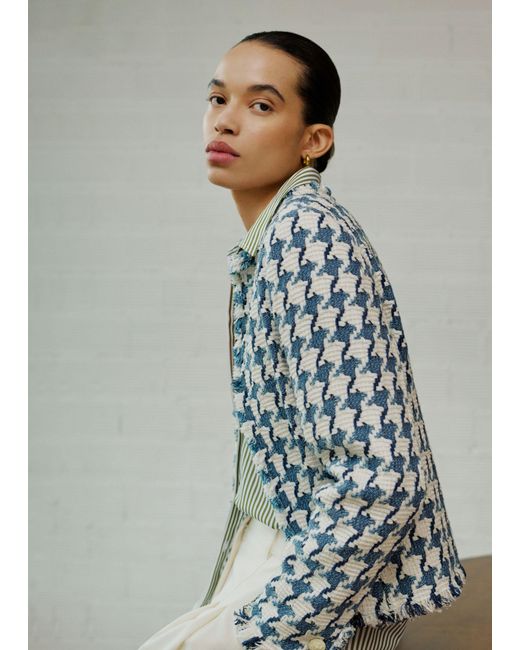 ME+EM Blue Statement Houndstooth Short Jacket-Soft