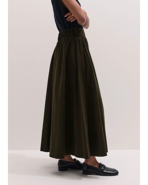 ME+EM Green Micro Cord Maxi Skirt + Belt Rich