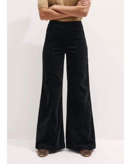 ME+EM Black Short-Length Velvet Cord Travel Palazzo Pant