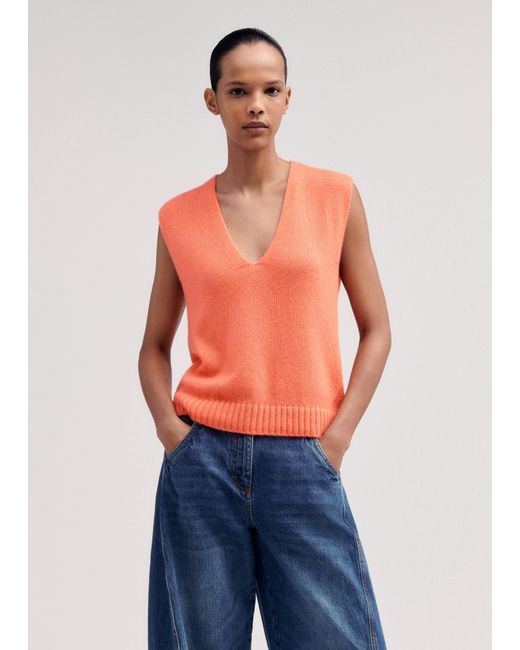 ME+EM Blue Merino Cashmere Silk Clean Edge V-Neck Vest