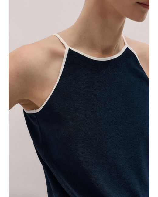 ME+EM Blue Towelling Halterneck Top-Cream