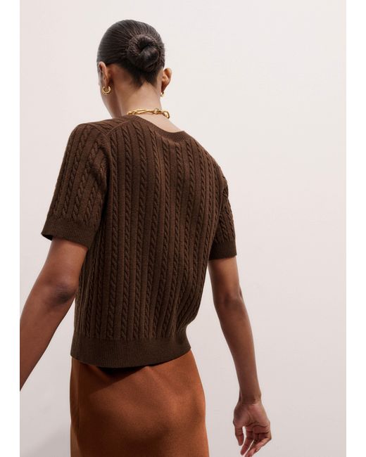 ME+EM Brown Merino Cashmere Micro Cable Knit Tee