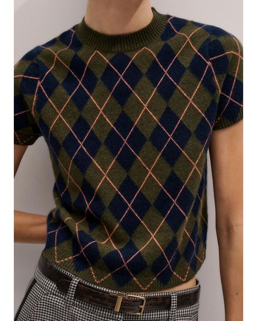 ME+EM Multicolor Cashmere Argyle Knit Baby Tee Multi