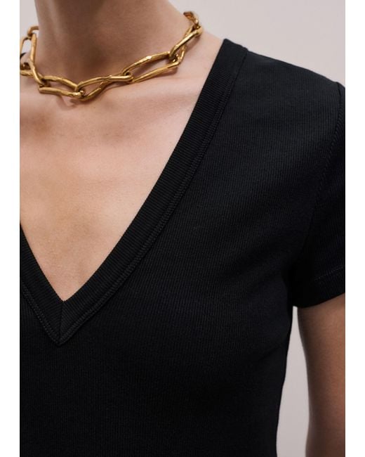 ME+EM Brown Ultimate Fitted Rib V-Neck Tee
