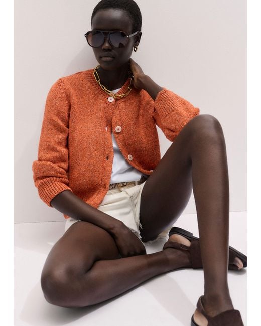 ME+EM Orange Relaxed Bracelet Sleeve Cardigan Mouline