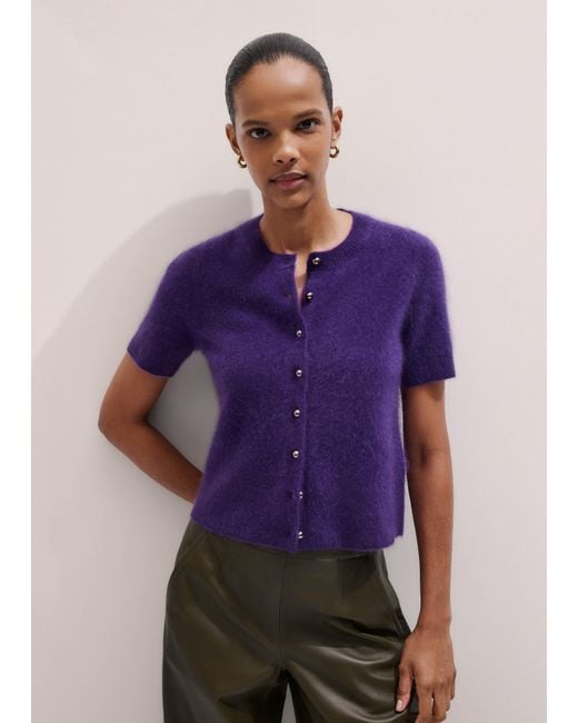 ME+EM Purple Brushed Cashmere Button Through Straight Knit Tee