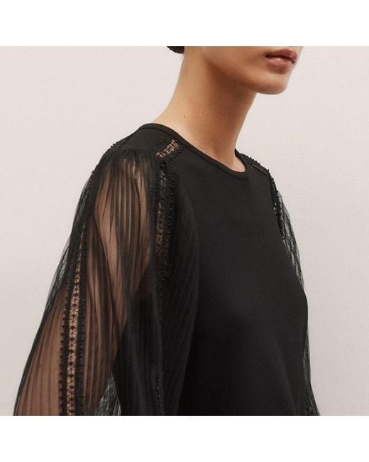 ME+EM Black Lace Insert Tulle Layering Blouse