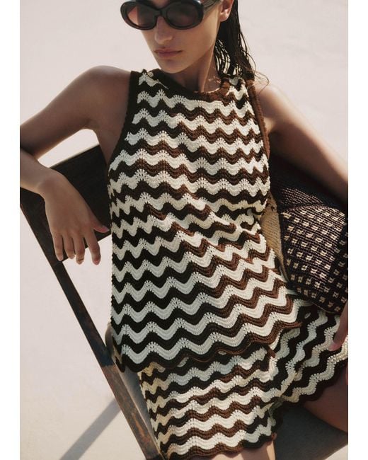 ME+EM Black Stripe Scallop Knit Swing Top