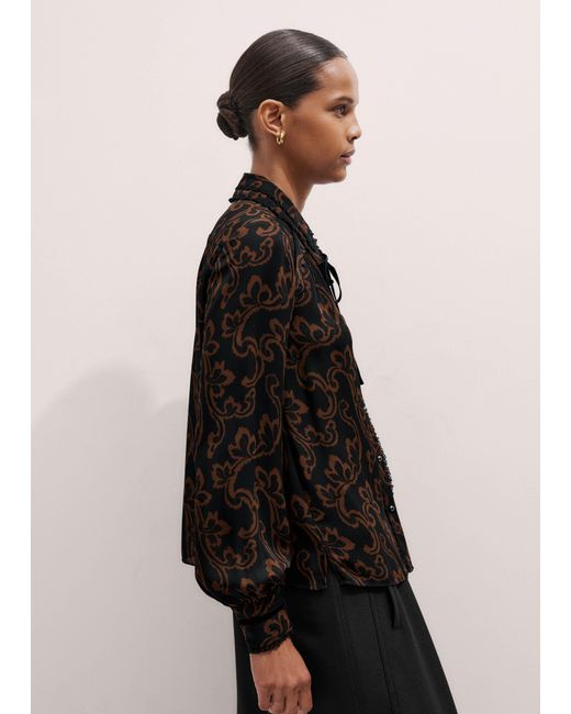 ME+EM Black Silk Floral Scroll Print Shirt + Tie