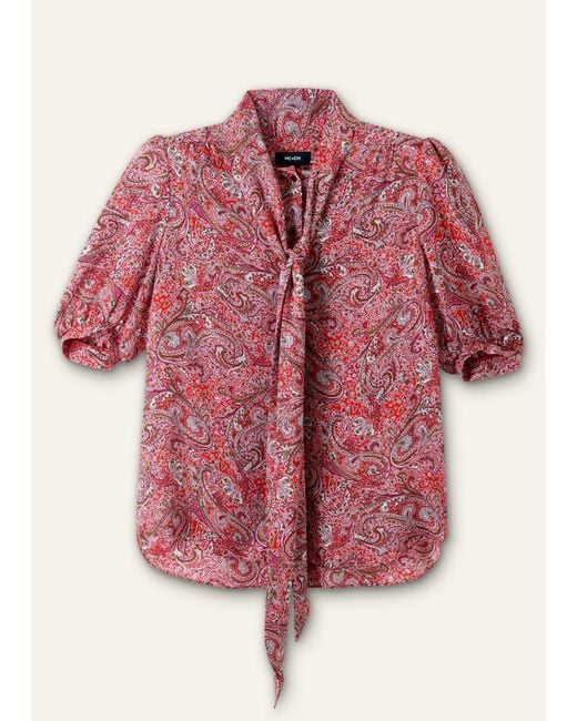 ME+EM Multicolor Silk Intricate Paisley Print Pussybow Blouse