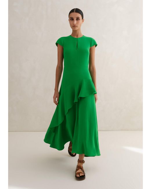 ME+EM Green Fluid Crepe Volant Statement Maxi Dress
