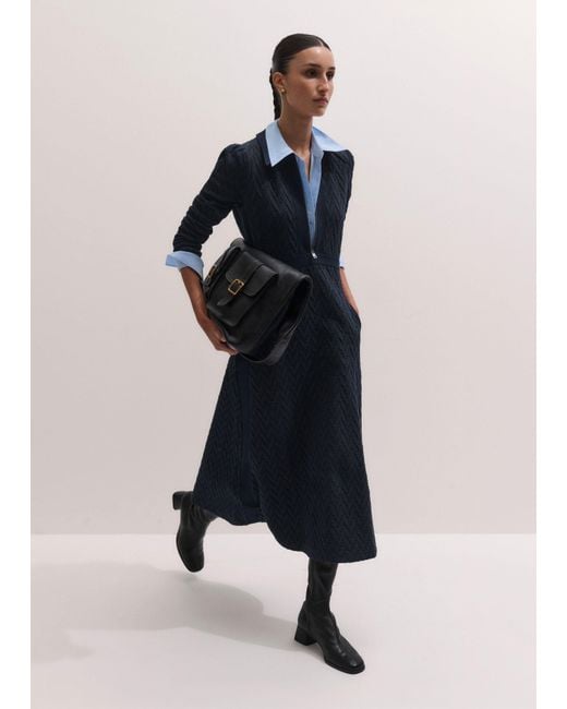 ME+EM Blue Graphic Jacquard Fit And Flare Midi Dress-Rich