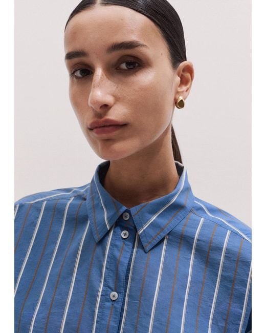 ME+EM Blue Cotton Relaxed Striped Shirt + Scarf